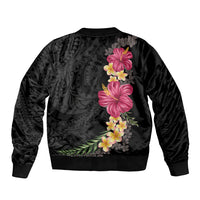 Hawaiian Plumeria and Hibiscus Sleeve Zip Bomber Jacket Colorful Style
