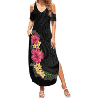 Hawaiian Plumeria and Hibiscus Summer Maxi Dress Colorful Style LT03 Women Black - Polynesian Pride