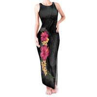 Hawaiian Plumeria and Hibiscus Tank Maxi Dress Colorful Style LT03 Women Black - Polynesian Pride