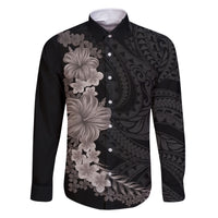 Hawaiian Plumeria and Hibiscus Family Matching Short Sleeve Bodycon Dress and Hawaiian Shirt Grayscale Mode