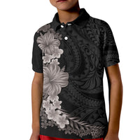 Hawaiian Plumeria and Hibiscus Kid Polo Shirt Grayscale Mode