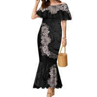 Hawaiian Plumeria and Hibiscus Mermaid Dress Grayscale Mode LT03 Women Black - Polynesian Pride