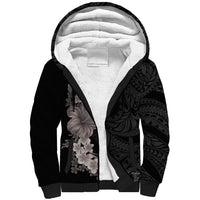 Hawaiian Plumeria and Hibiscus Sherpa Hoodie Grayscale Mode LT03 Unisex Black - Polynesian Pride
