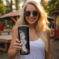 Hawaiian Plumeria and Hibiscus Skinny Tumbler Grayscale Mode