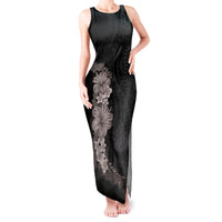 Hawaiian Plumeria and Hibiscus Tank Maxi Dress Grayscale Mode LT03 Women Black - Polynesian Pride