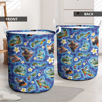 Hawaiian Island Shapes-Iconic Landscape Laundry Basket with Plumeria and Palaka Blue Color