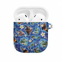 Hawaiian Island Shapes-Iconic Landscape AirPods Case with Plumeria and Palaka Blue Color