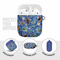 Hawaiian Island Shapes-Iconic Landscape AirPods Case with Plumeria and Palaka Blue Color