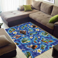 Hawaiian Island Shapes-Iconic Landscape Area Rug with Plumeria and Palaka Blue Color LT03 - Polynesian Pride