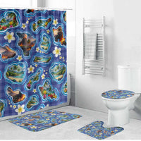 Hawaiian Island Shapes-Iconic Landscape Bathroom Set with Plumeria and Palaka Blue Color LT03 Bathroom Set (4 pcs) Blue - Polynesian Pride