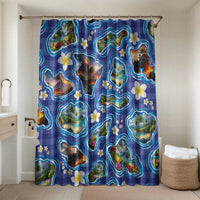 Hawaiian Island Shapes-Iconic Landscape Bathroom Set with Plumeria and Palaka Blue Color LT03 Shower Curtain Only Blue - Polynesian Pride