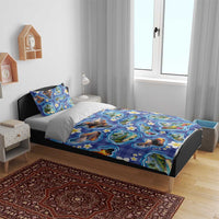 Hawaiian Island Shapes-Iconic Landscape Bedding Set with Plumeria and Palaka Blue Color LT03 - Polynesian Pride