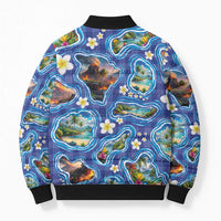 Hawaiian Island Shapes-Iconic Landscape Bomber Puffer Jacket with Plumeria and Palaka Blue Color LT03 - Polynesian Pride