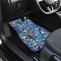Hawaiian Island Shapes-Iconic Landscape Car Mats with Plumeria and Palaka Blue Color