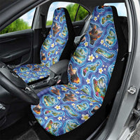 Hawaiian Island Shapes-Iconic Landscape Car Seat Cover with Plumeria and Palaka Blue Color