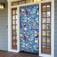Hawaiian Island Shapes-Iconic Landscape Door Cover with Plumeria and Palaka Blue Color