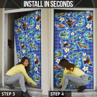 Hawaiian Island Shapes-Iconic Landscape Door Cover with Plumeria and Palaka Blue Color