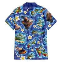 Hawaiian Island Shapes-Iconic Landscape Family Matching Summer Maxi Dress and Hawaiian Shirt with Plumeria and Palaka Blue Color