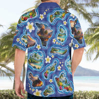 Hawaiian Island Shapes-Iconic Landscape Hawaiian Shirt with Plumeria and Palaka Blue Color