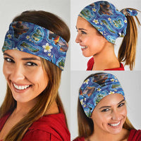 Hawaiian Island Shapes-Iconic Landscape Neck Gaiter with Plumeria and Palaka Blue Color