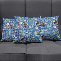 Hawaiian Island Shapes-Iconic Landscape Pillow Cover with Plumeria and Palaka Blue Color