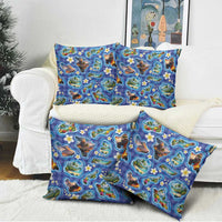 Hawaiian Island Shapes-Iconic Landscape Pillow Cover with Plumeria and Palaka Blue Color