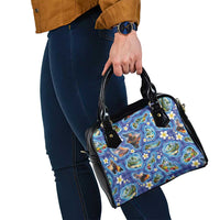 Hawaiian Island Shapes-Iconic Landscape Shoulder Handbag with Plumeria and Palaka Blue Color