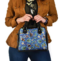 Hawaiian Island Shapes-Iconic Landscape Shoulder Handbag with Plumeria and Palaka Blue Color