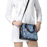 Hawaiian Island Shapes-Iconic Landscape Shoulder Handbag with Plumeria and Palaka Blue Color
