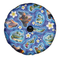 Hawaiian Island Shapes-Iconic Landscape Spare Tire Cover with Plumeria and Palaka Blue Color