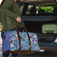 Hawaiian Island Shapes-Iconic Landscape Travel Bag with Plumeria and Palaka Blue Color
