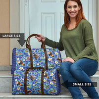 Hawaiian Island Shapes-Iconic Landscape Travel Bag with Plumeria and Palaka Blue Color