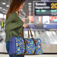 Hawaiian Island Shapes-Iconic Landscape Travel Bag with Plumeria and Palaka Blue Color