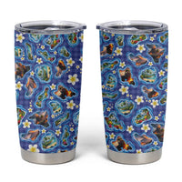 Hawaiian Island Shapes-Iconic Landscape Tumbler Cup with Plumeria and Palaka Blue Color