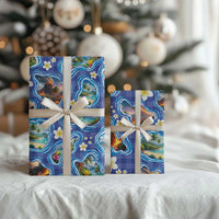 Hawaiian Island Shapes-Iconic Landscape Wrapping Paper with Plumeria and Palaka Blue Color