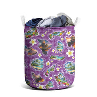 Hawaiian Island Shapes-Iconic Landscape Laundry Basket with Plumeria and Palaka Purple Color