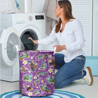 Hawaiian Island Shapes-Iconic Landscape Laundry Basket with Plumeria and Palaka Purple Color
