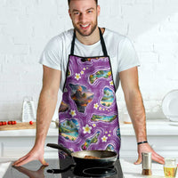 Hawaiian Island Shapes-Iconic Landscape Apron with Plumeria and Palaka Purple Color