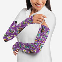 Hawaiian Island Shapes-Iconic Landscape Arm Sleeves with Plumeria and Palaka Purple Color