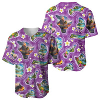 Hawaiian Island Shapes-Iconic Landscape Baseball Jersey with Plumeria and Palaka Purple Color