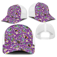 Hawaiian Island Shapes-Iconic Landscape Baseball Net Cap with Plumeria and Palaka Purple Color