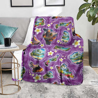 Hawaiian Island Shapes-Iconic Landscape Blanket with Plumeria and Palaka Purple Color
