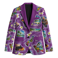 Hawaiian Island Shapes-Iconic Landscape Blazer with Plumeria and Palaka Purple Color