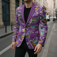 Hawaiian Island Shapes-Iconic Landscape Blazer with Plumeria and Palaka Purple Color