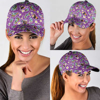 Hawaiian Island Shapes-Iconic Landscape Classic Cap with Plumeria and Palaka Purple Color
