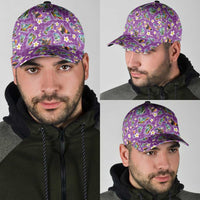 Hawaiian Island Shapes-Iconic Landscape Classic Cap with Plumeria and Palaka Purple Color