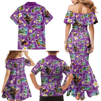 Hawaiian Island Shapes-Iconic Landscape Family Matching Mermaid Dress and Hawaiian Shirt with Plumeria and Palaka Purple Color