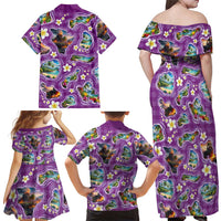 Hawaiian Island Shapes-Iconic Landscape Family Matching Off Shoulder Maxi Dress and Hawaiian Shirt with Plumeria and Palaka Purple Color