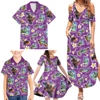 Hawaiian Island Shapes-Iconic Landscape Family Matching Summer Maxi Dress and Hawaiian Shirt with Plumeria and Palaka Purple Color