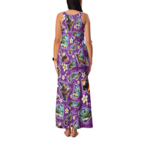 Hawaiian Island Shapes-Iconic Landscape Family Matching Tank Maxi Dress and Hawaiian Shirt with Plumeria and Palaka Purple Color